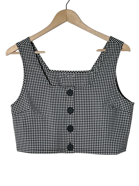 Tops - Black and white checkered cropped blouse top shirt size medium M B148